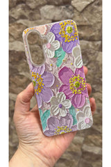 Galaxy A56 Uyumlu Mor Çiçek Desenli Şeffaf Darbe Emici Kamera Korumalı Clear Kılıf