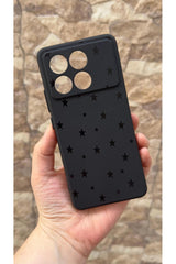 Poco X6 Pro 5G Uyumlu Mini Siyah Yıldız Desenli Silikon Darbe Emici Klasik Korumalı Rubber Kılıf