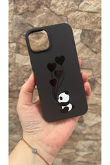 iPhone 14 Plus ve 15 Plus Uyumlu Kalpli Panda Desenli Silikon Darbe Emici Klasik Korumalı Kılıf