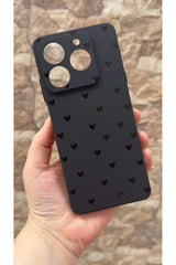General Mobile Era 50 Uyumlu Mini Siyah Kalp Desenli Silikon Darbe Emici Klasik Korumalı Rubber Kılıf