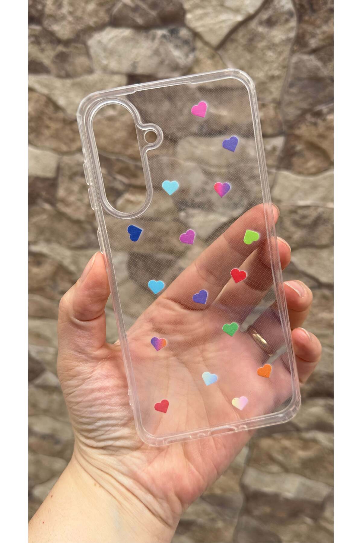 Galaxy A56 Uyumlu Renkli Mini Kalp Desenli Şeffaf Darbe Emici Kamera Korumalı Clear Kılıf