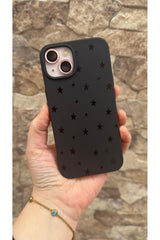 iPhone 13/14 Uyumlu Mini Siyah Yıldız Desenli Silikon Darbe Emici Klasik Korumalı Rubber Kılıf