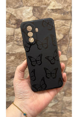 Huawei Nova Y70 Uyumlu Siyah Kelebek Desenli Silikon Darbe Emici Klasik Korumalı Rubber Kılıf