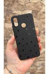 Huawei P30 Lite Uyumlu Mini Siyah Yıldız Desenli Silikon Darbe Emici Klasik Korumalı Rubber Kılıf