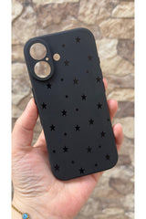 iPhone 17 Uyumlu Mini Siyah Yıldız Desenli Silikon Darbe Emici Klasik Korumalı Rubber Kılıf