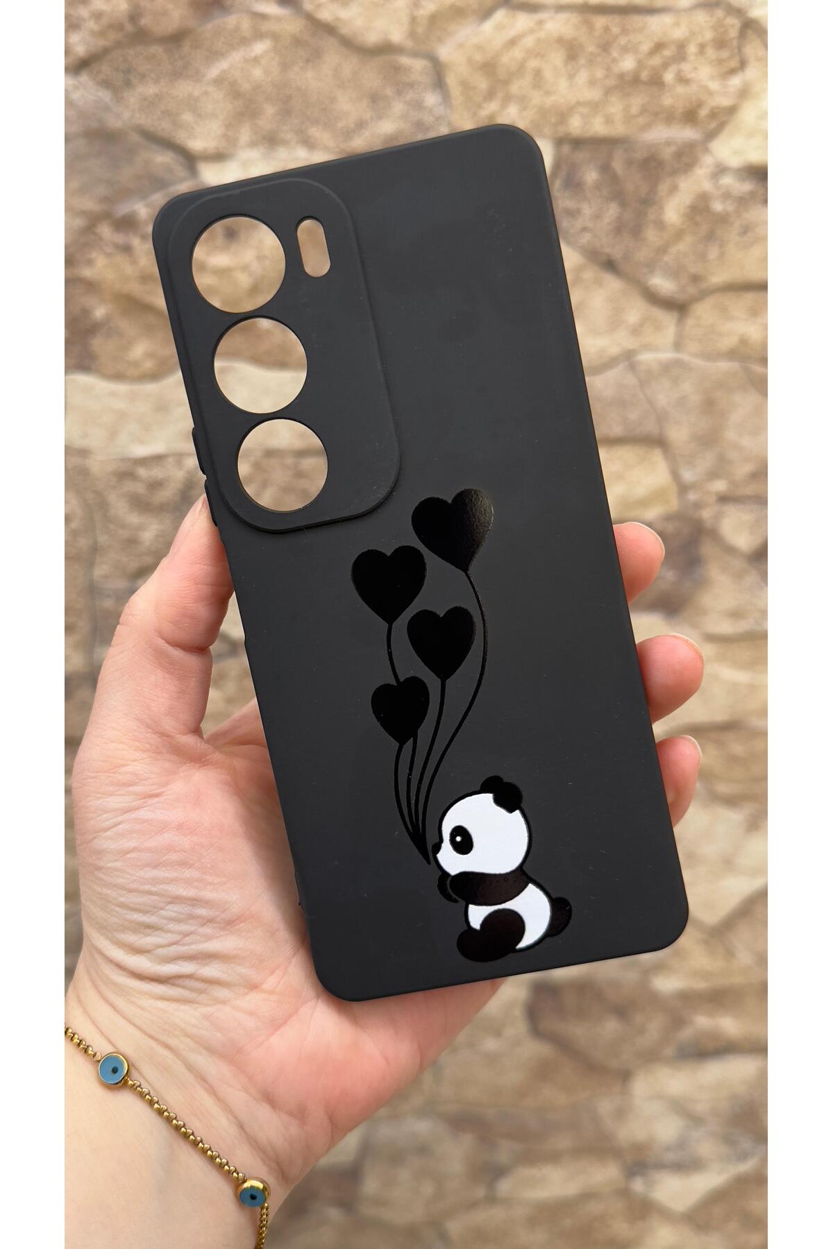 VİVO Y19S Uyumlu Kalpli Panda Desenli Silikon Darbe Emici Klasik Korumalı Rubber Kılıf