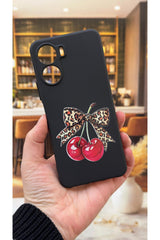 Vivo Y16 Uyumlu Kiraz Fiyonk Leopar Desenli Silikon Darbe Emici Klasik Korumalı Rubber Kılıf