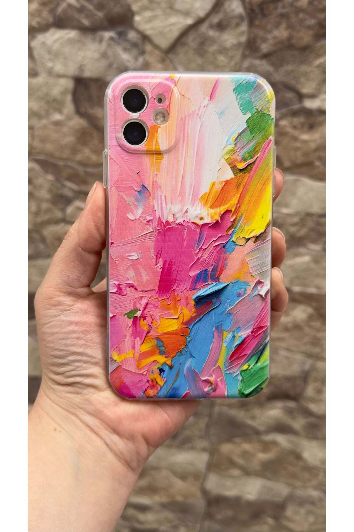 iPhone 11 Uyumlu Renkli Soyut Desenli Şeffaf Darbe Emici Kamera Korumalı Clear Kılıf