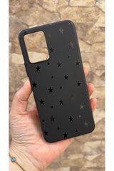 Vivo Y21 Uyumlu Mini Siyah Yıldız Desenli Silikon Darbe Emici Klasik Korumalı Rubber Kılıf
