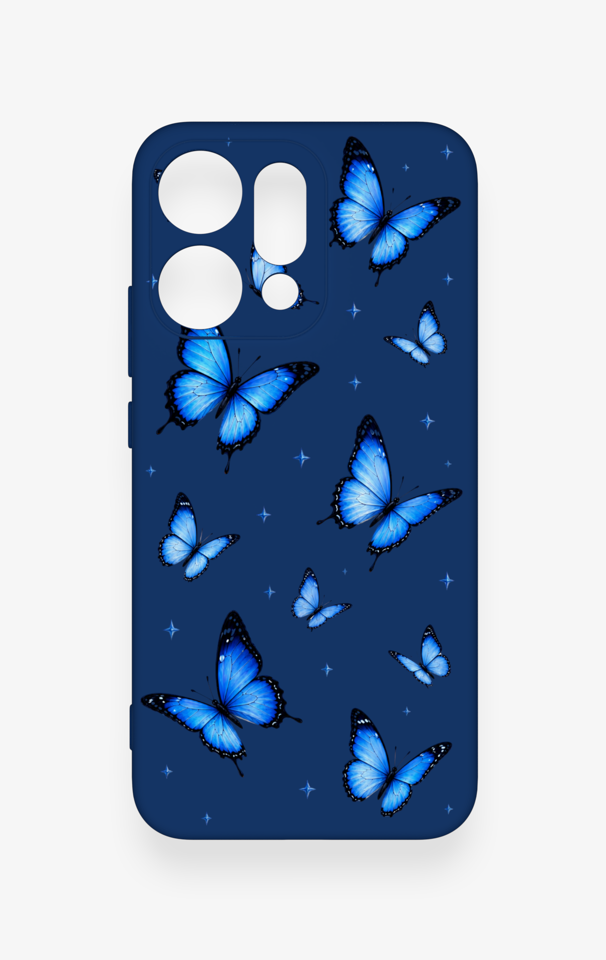 Oppo Reno 14 Uyumlu Parlak Mavi Kelebek Desenli Silikon Kılıf