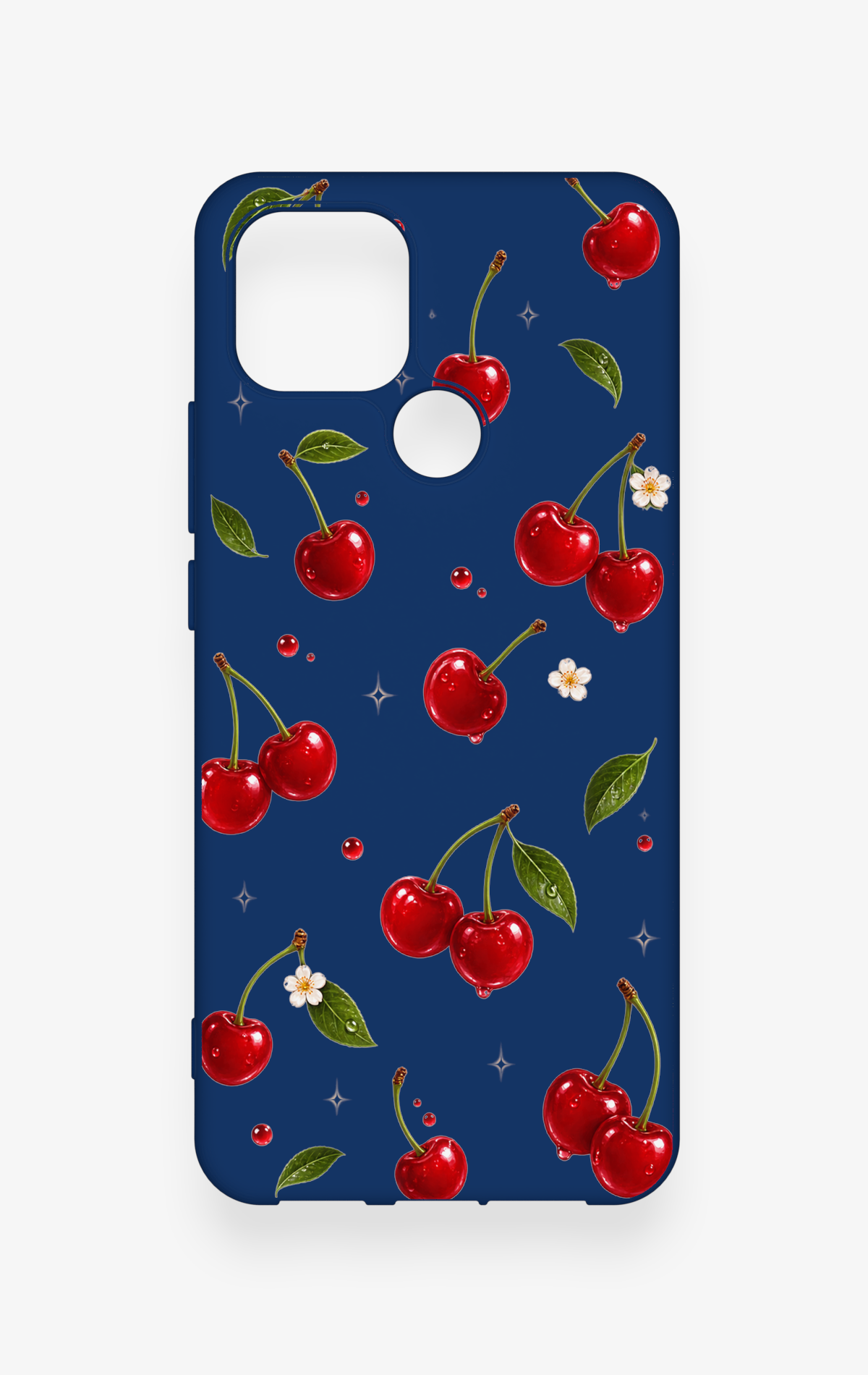 Oppo A15 Uyumlu Kiraz Papatya Desenli Silikon Kılıf