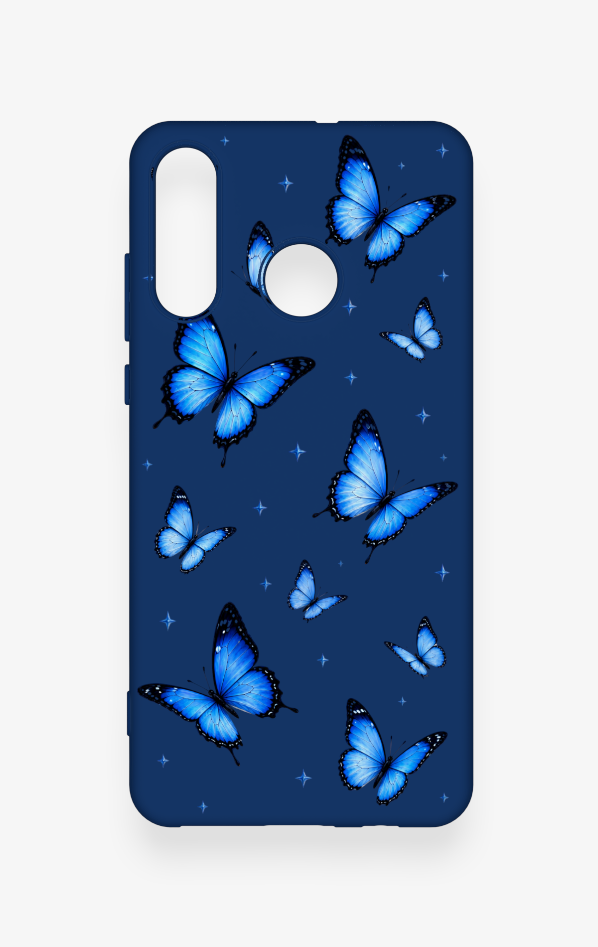 Huawei P30 Lite Uyumlu Parlak Mavi Kelebek Desenli Silikon Kılıf