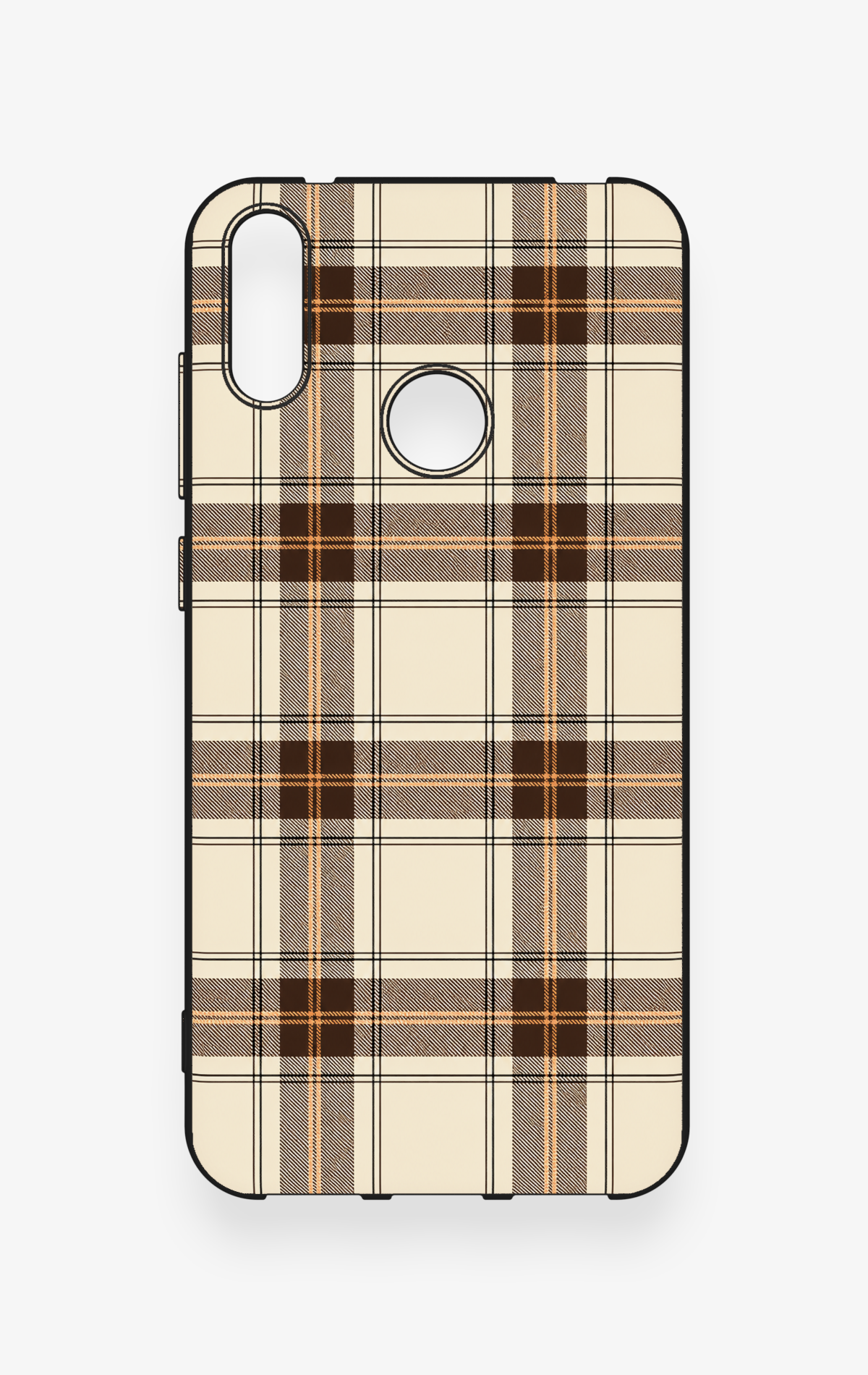 Huawei Y7 2019 Uyumlu Bej Kahverengi Ekose Desenli Silikon Kılıf