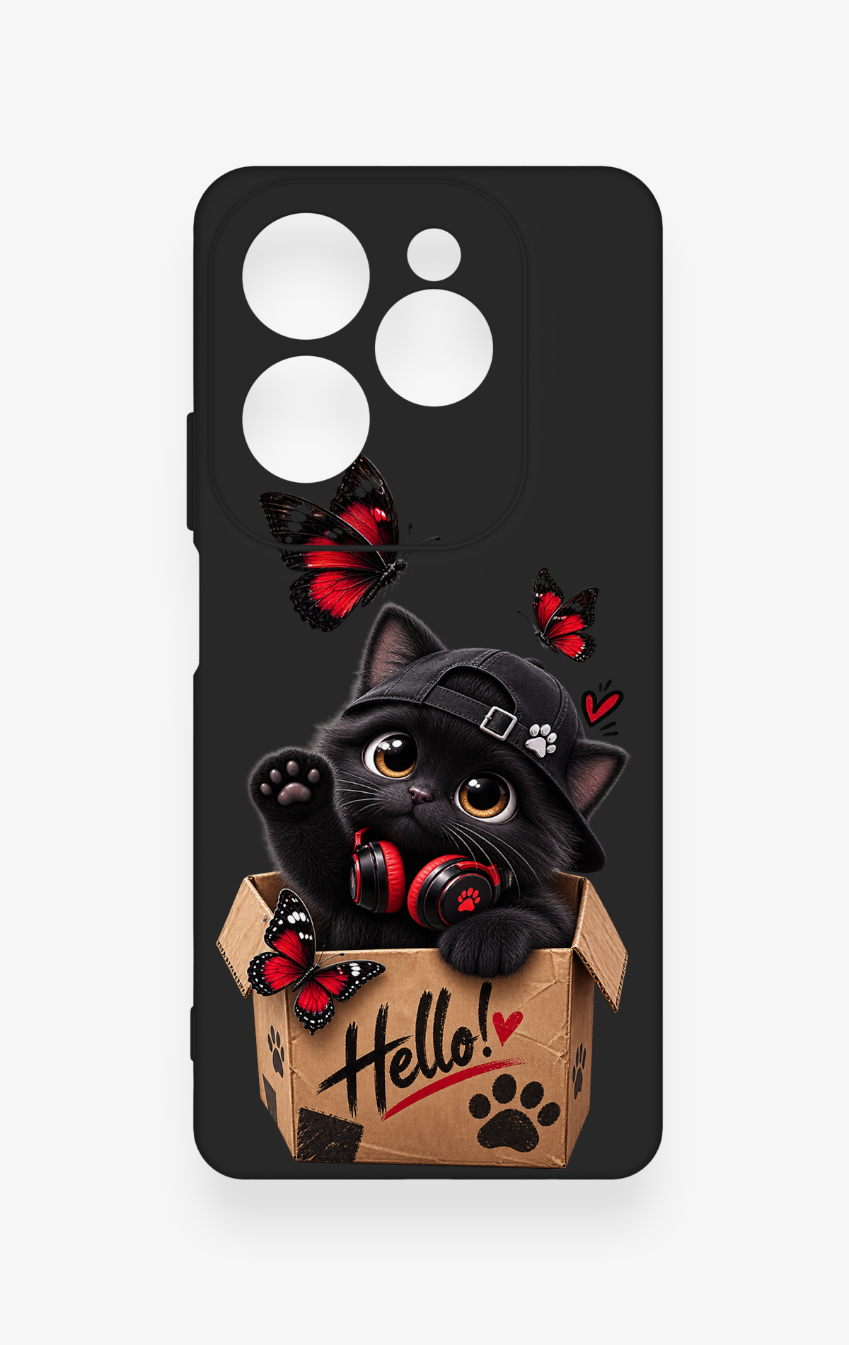 İnfinix Hot 40 Pro Uyumlu Hello Cat Desenli Silikon Kılıf
