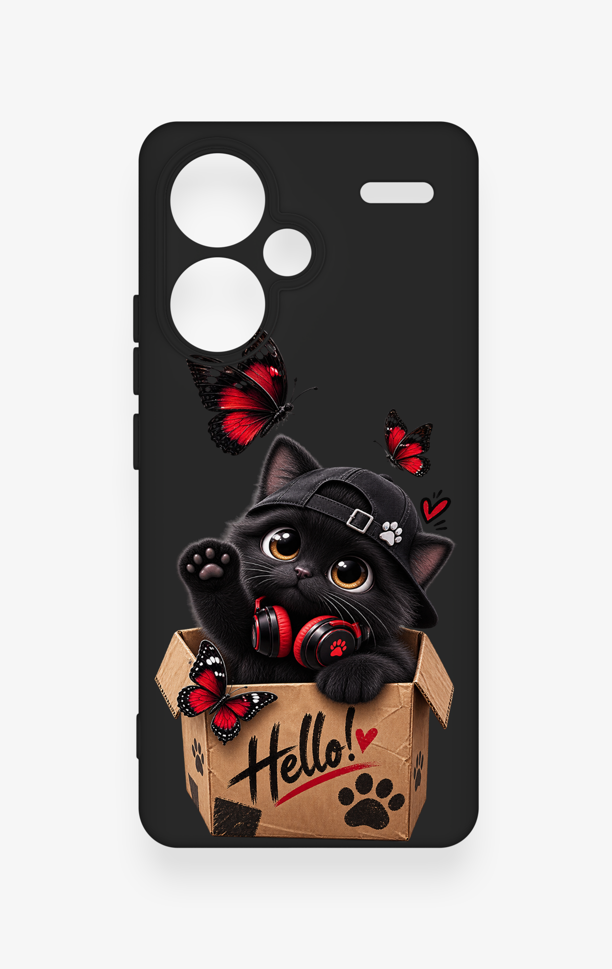 Redmi Note 13 Pro Plus Uyumlu Hello Cat Desenli Silikon Kılıf