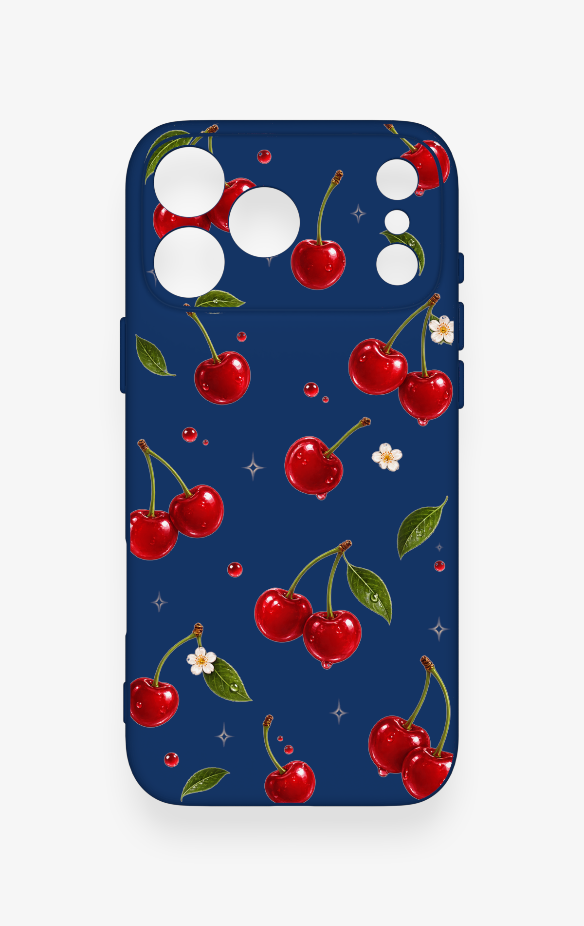 iPhone 17 Pro Max Uyumlu Kiraz Papatya Desenli Silikon Kılıf