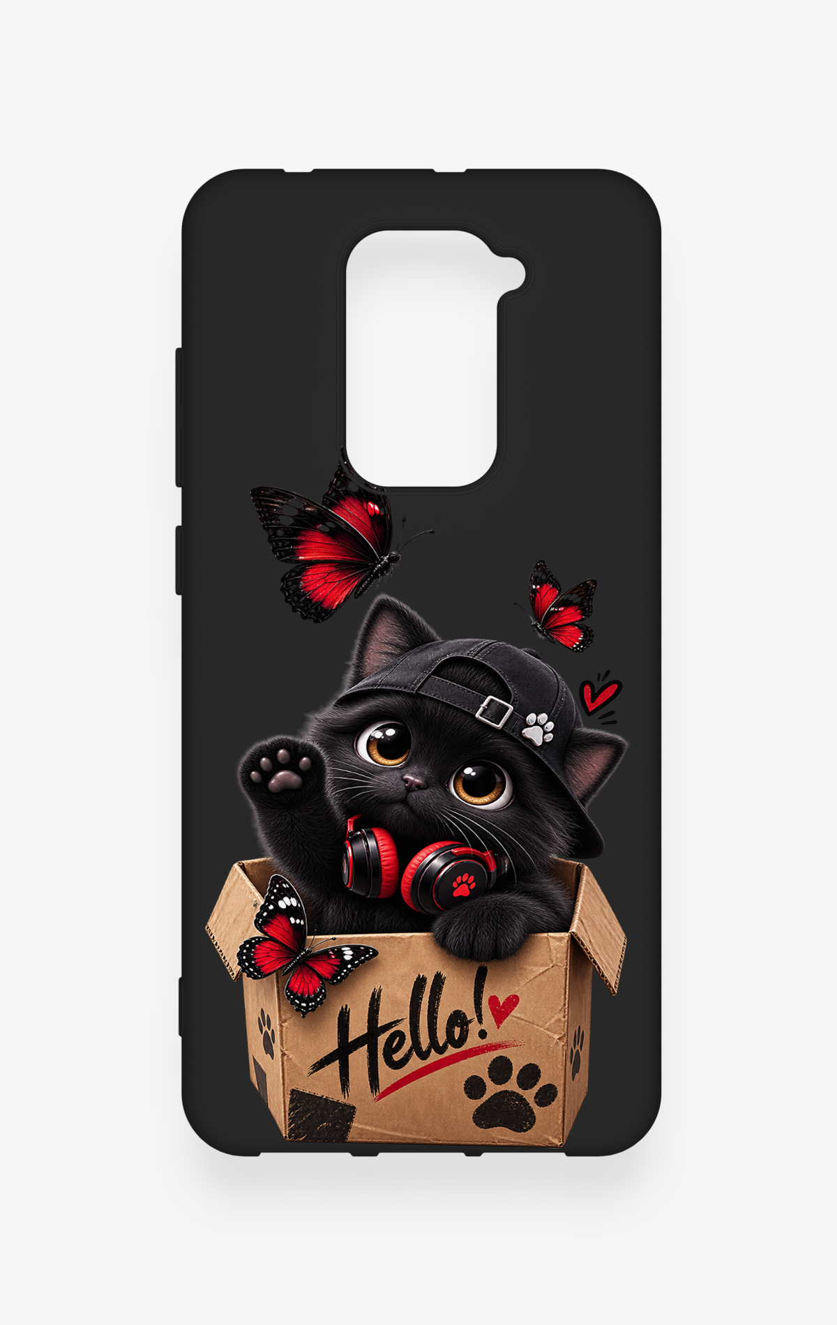 Redmi Note 9 Uyumlu Hello Cat Desenli Silikon Kılıf