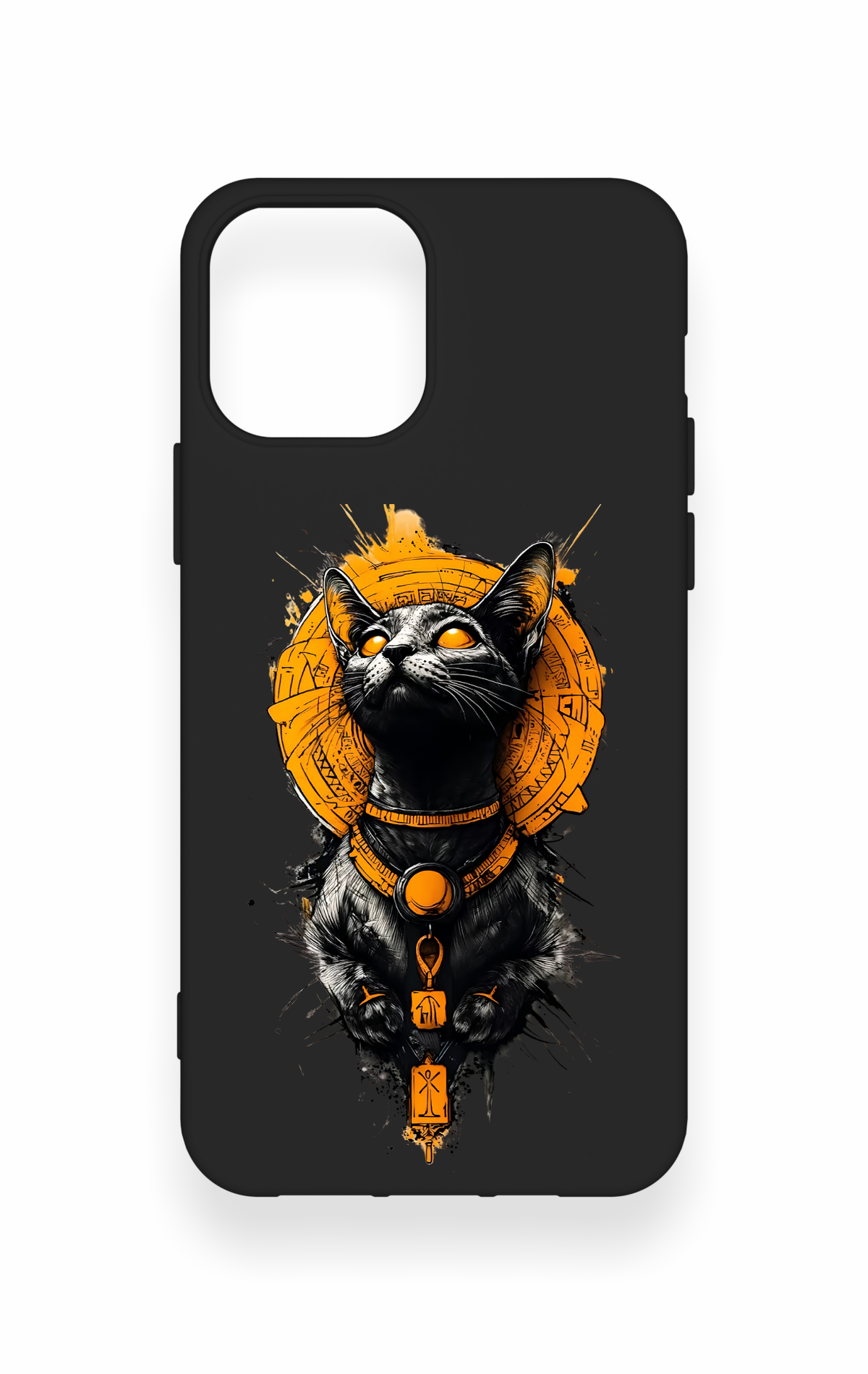 iPhone 12-12PRO Uyumlu Mısırlı Kedi Tanrısı Desenli Silikon Kılıf