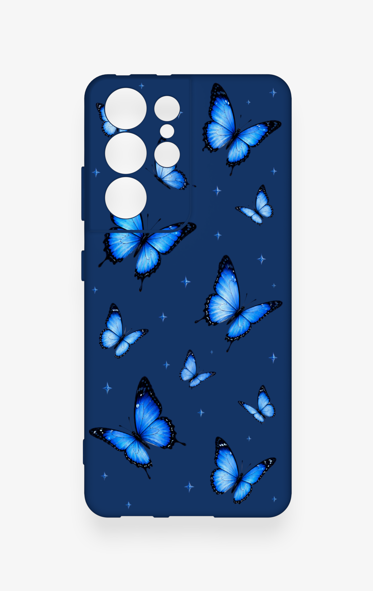 Samsung S21 Ultra Uyumlu Parlak Mavi Kelebek Desenli Silikon Kılıf