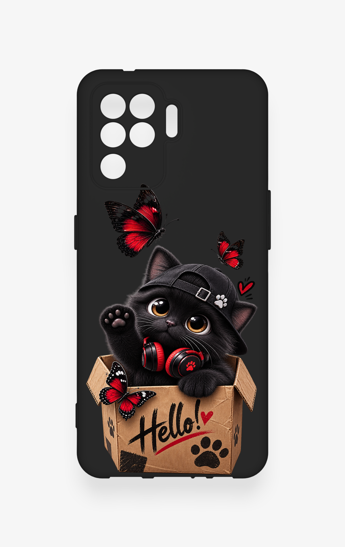 Oppo Reno 5 Lite Uyumlu Hello Cat Desenli Silikon Kılıf