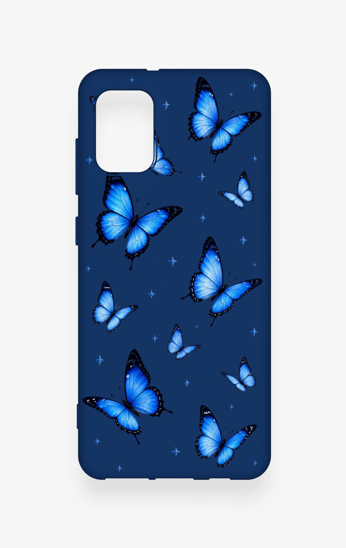 Samsung A31 Uyumlu Parlak Mavi Kelebek Desenli Silikon Kılıf