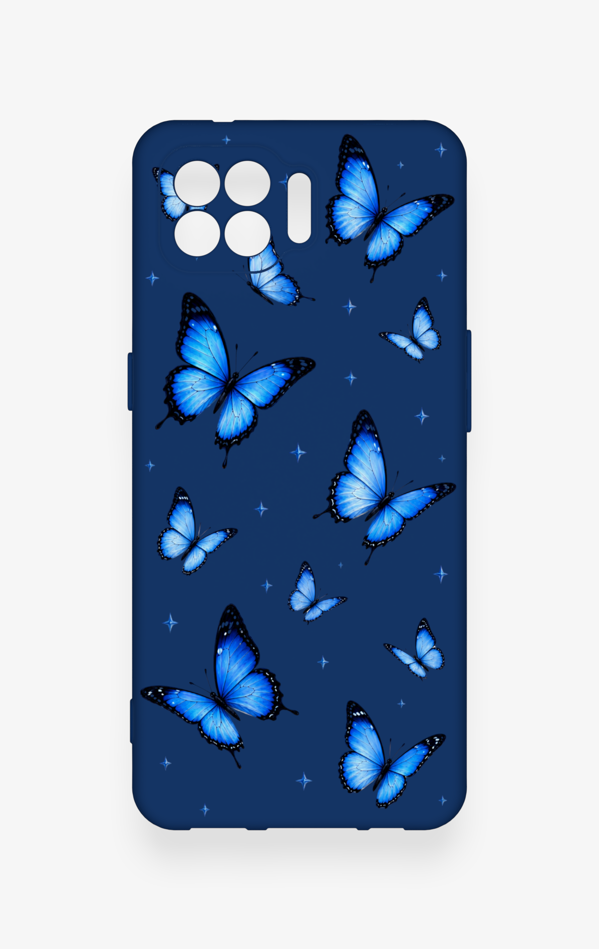 Oppo Reno 4 Lite Uyumlu Parlak Mavi Kelebek Desenli Silikon Kılıf