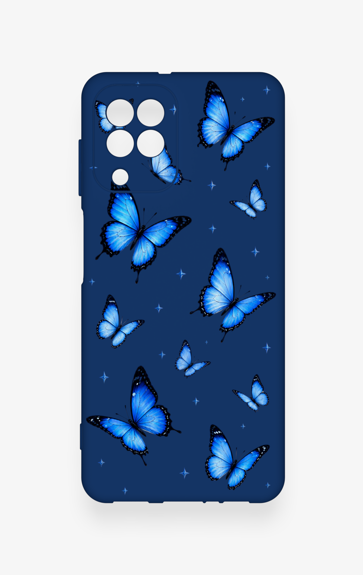 Samsung A22 Uyumlu Parlak Mavi Kelebek Desenli Silikon Kılıf