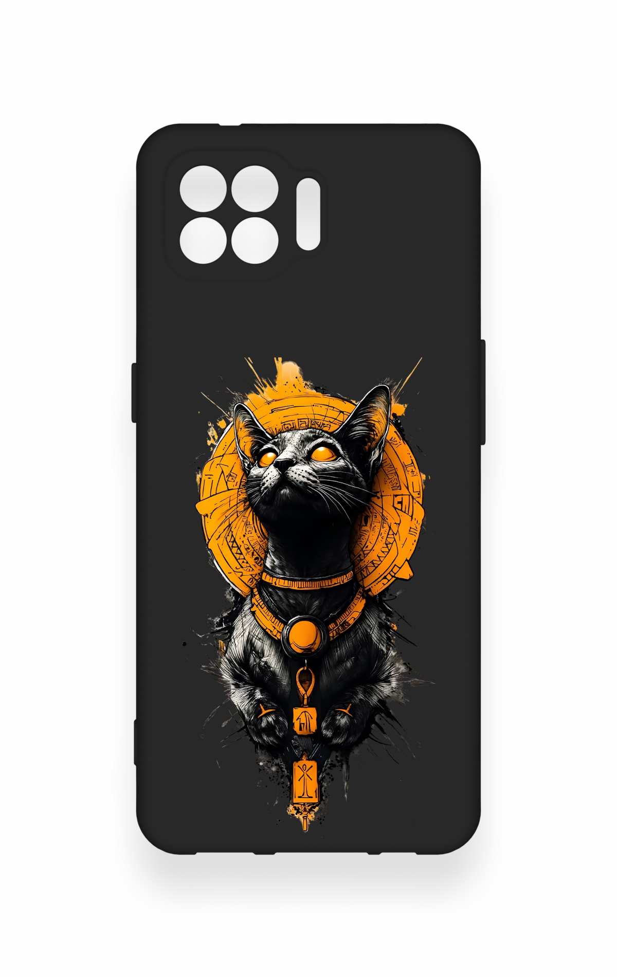 Oppo Reno 4 Lite Uyumlu Mısırlı Kedi Tanrısı Desenli Silikon Kılıf