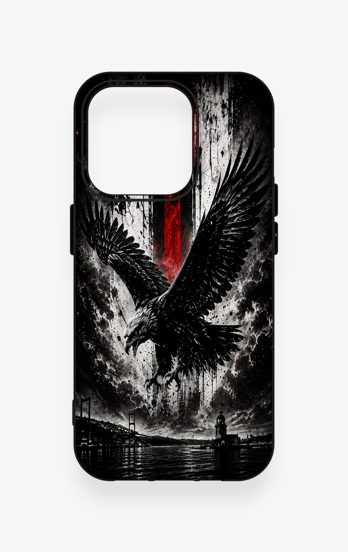 iPhone 15 Pro Uyumlu Kara Kartal Desenli Silikon Kılıf