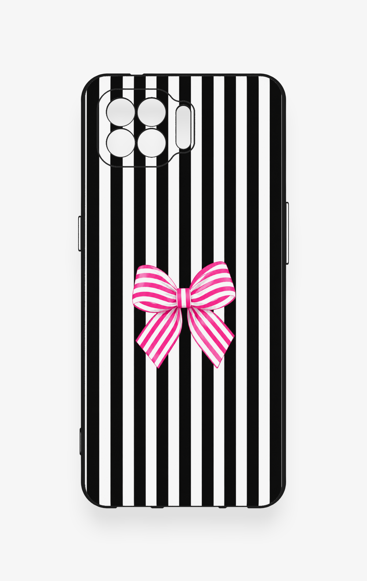 Oppo Reno 4 Lite Uyumlu Pembe Beyaz Kurdele Desenli Silikon Kılıf