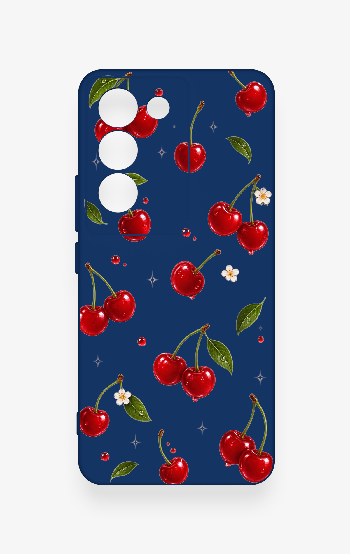 Vivo V30 Lite Uyumlu Kiraz Papatya Desenli Silikon Kılıf