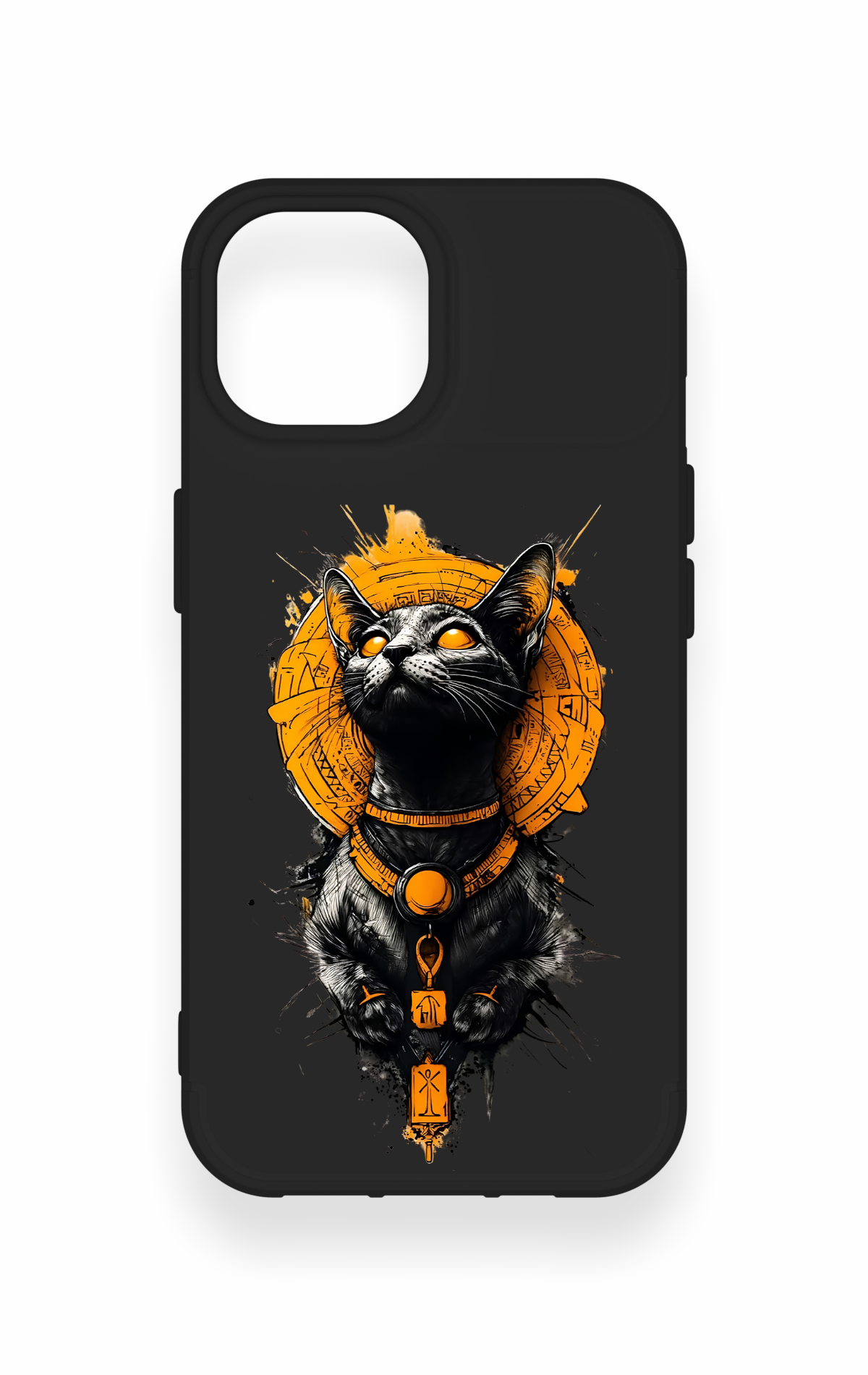 iPhone 15 Uyumlu Mısırlı Kedi Tanrısı Desenli Silikon Kılıf