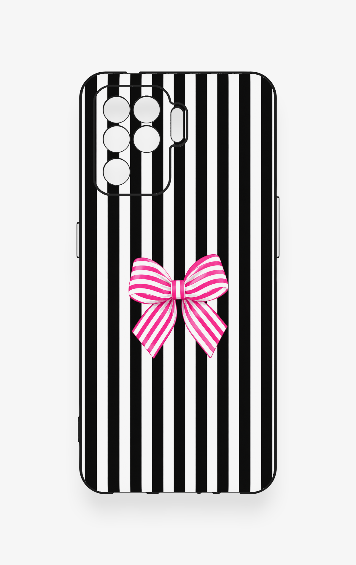 Oppo Reno 5 Lite Uyumlu Pembe Beyaz Kurdele Desenli Silikon Kılıf
