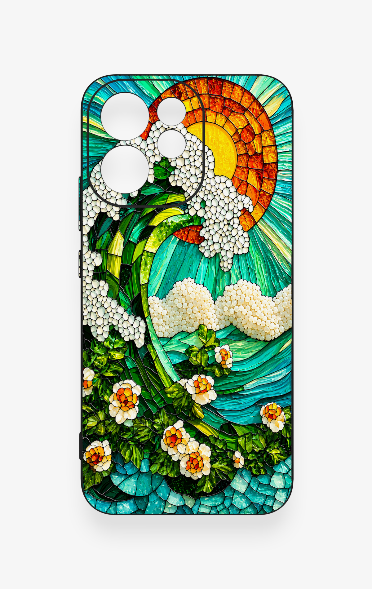 Oppo Reno 15F Uyumlu Mozaik Okyanus Dalgası Desenli Silikon Kılıf
