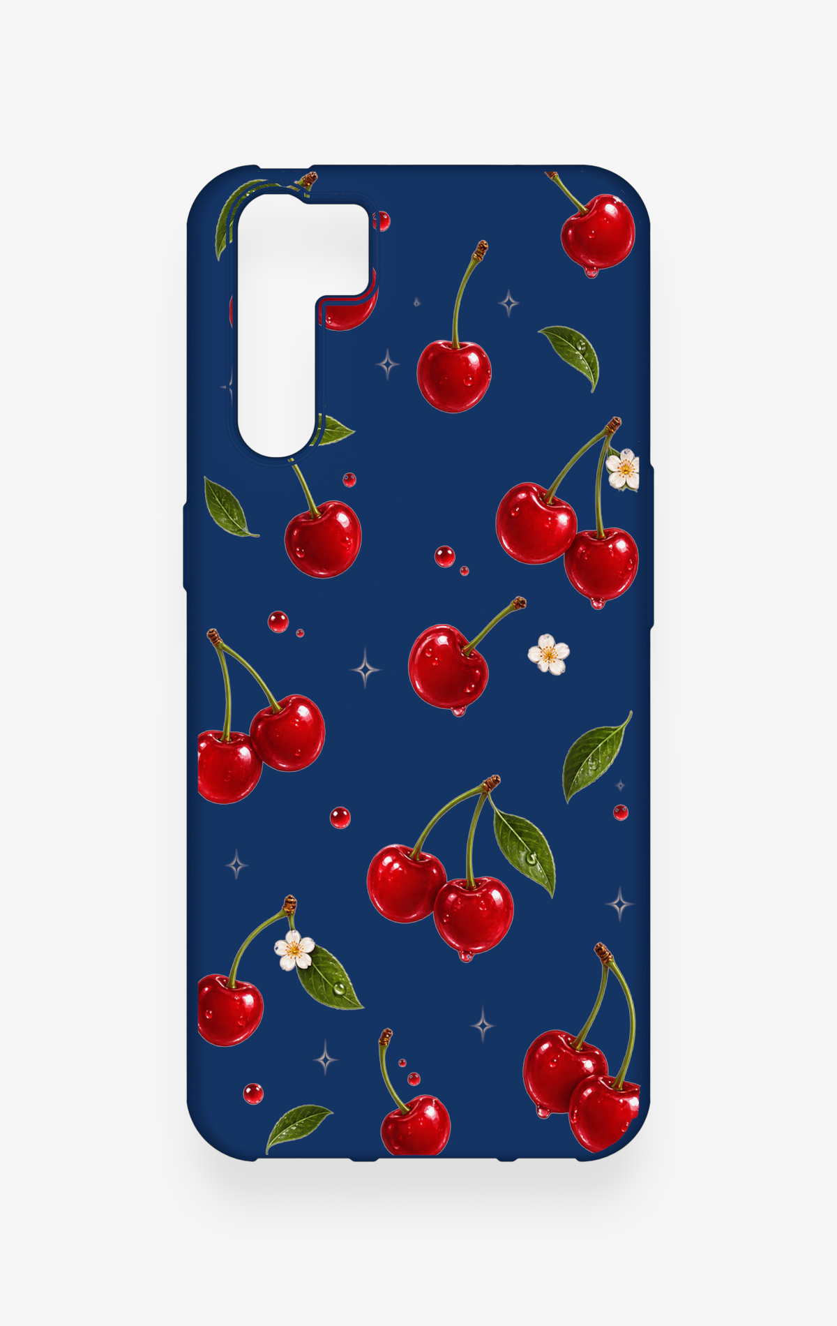 Oppo A91 Uyumlu Kiraz Papatya Desenli Silikon Kılıf
