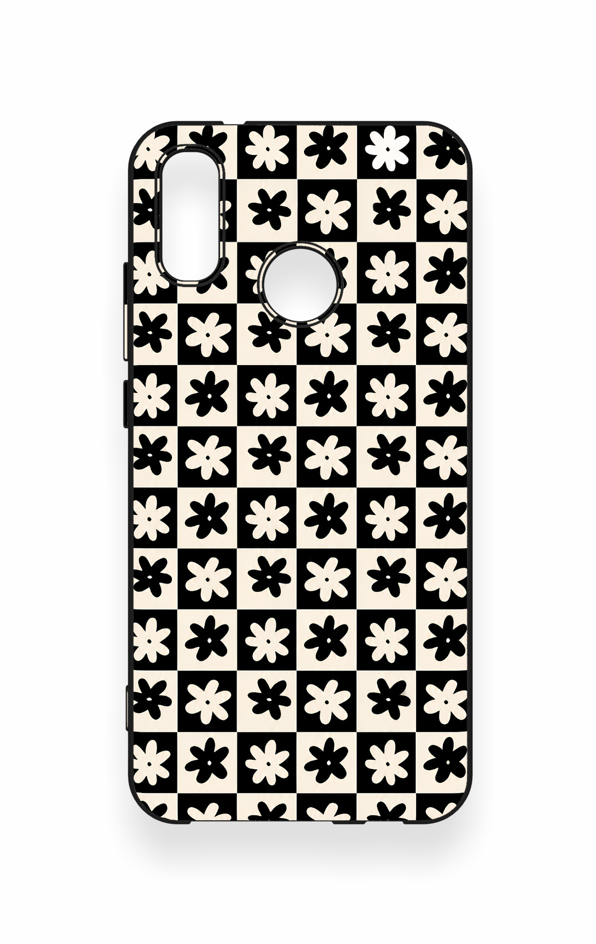 Huawei P20 Lite Uyumlu Çiçek Motifli Dama Desenli Silikon Kılıf