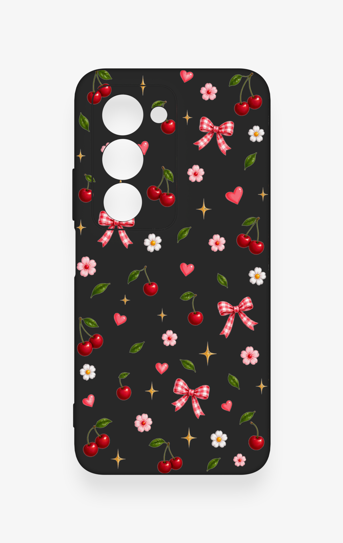 Redmi 15 5G Uyumlu Papatya Kiraz Fiyonk Desenli Silikon Kılıf