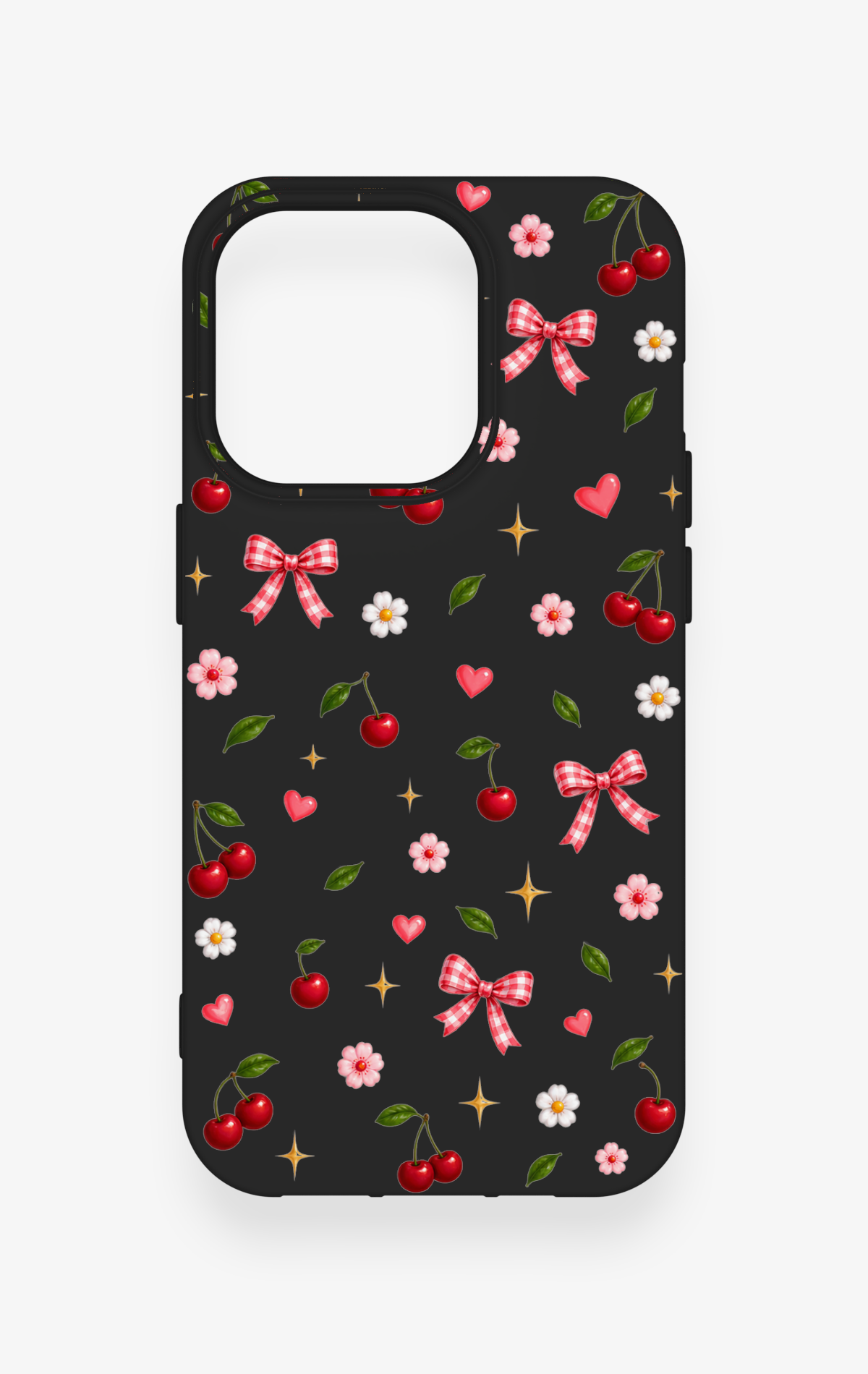 iPhone 14 Pro Uyumlu Papatya Kiraz Fiyonk Desenli Silikon Kılıf
