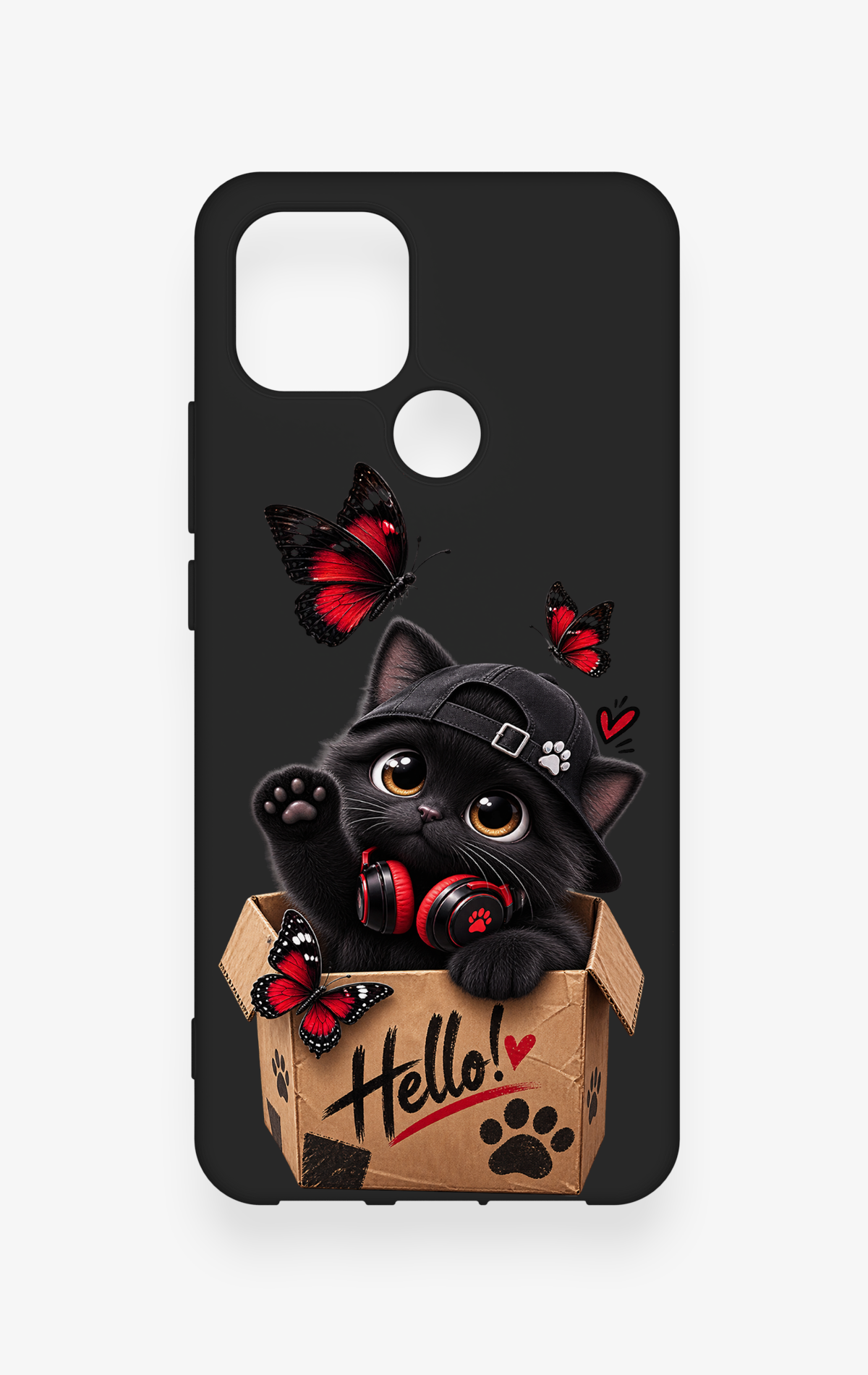 Oppo A15 Uyumlu Hello Cat Desenli Silikon Kılıf