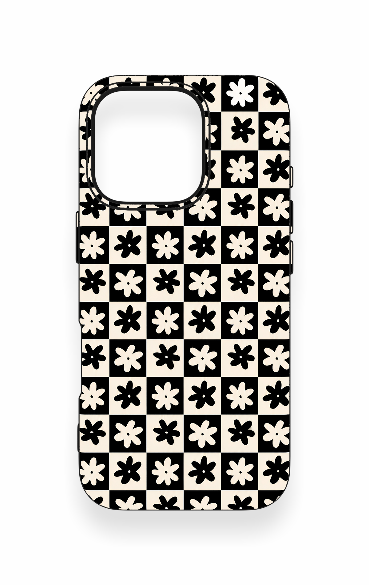 iPhone 16 Pro Uyumlu Çiçek Motifli Dama Desenli Silikon Kılıf