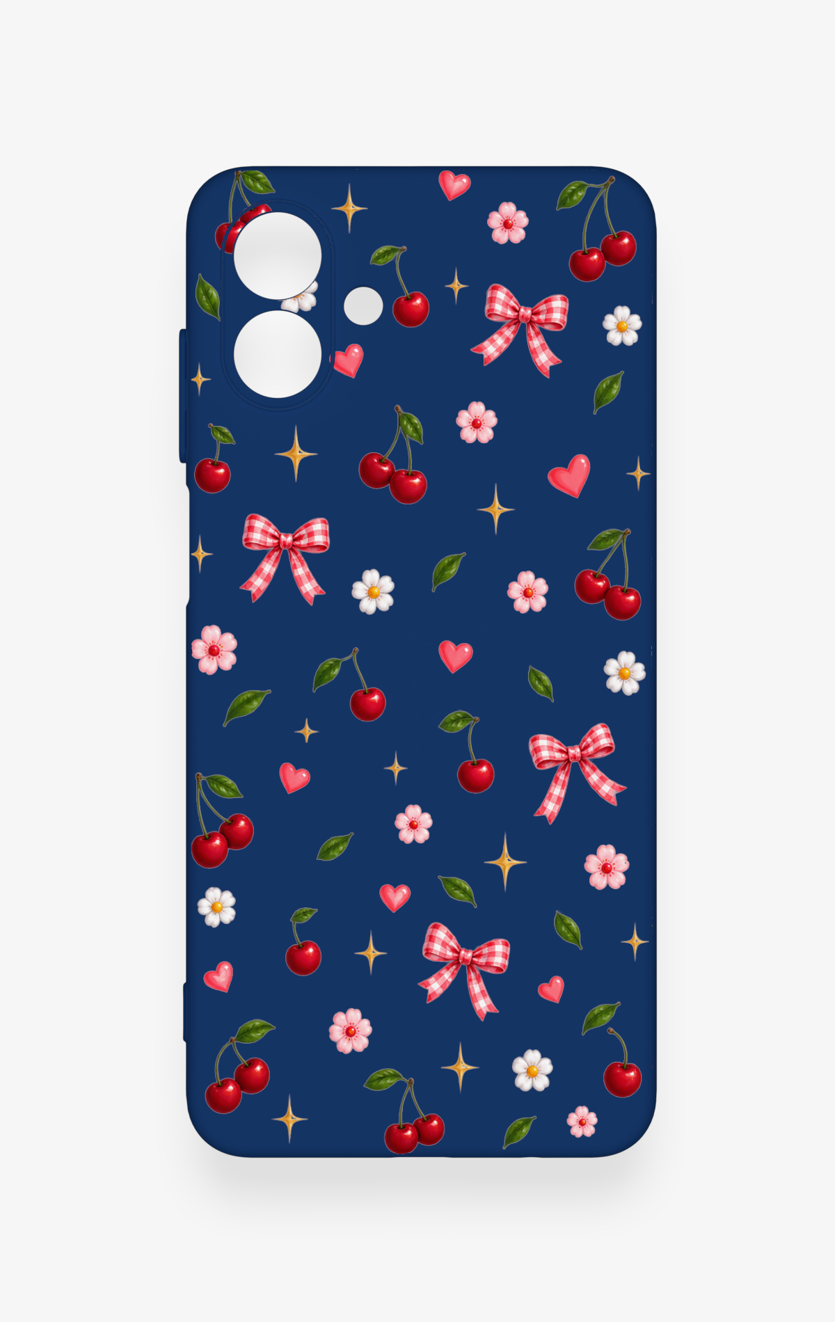 Samsung A07 Uyumlu Çiçek Kiraz Fiyonk Desenli Silikon Kılıf