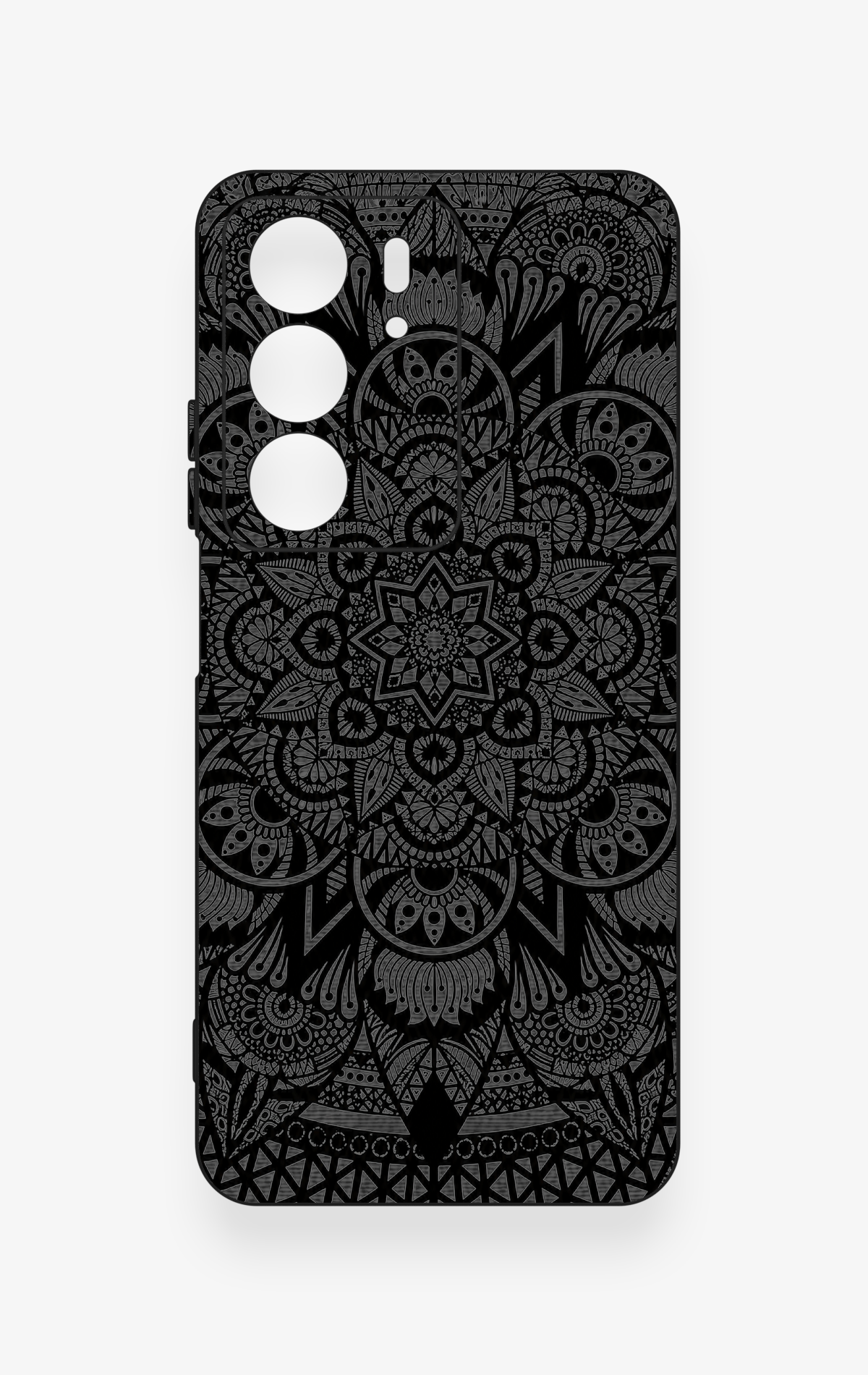 Realme C75 Uyumlu Siyah Beyaz Mandala Desenli Silikon Kılıf