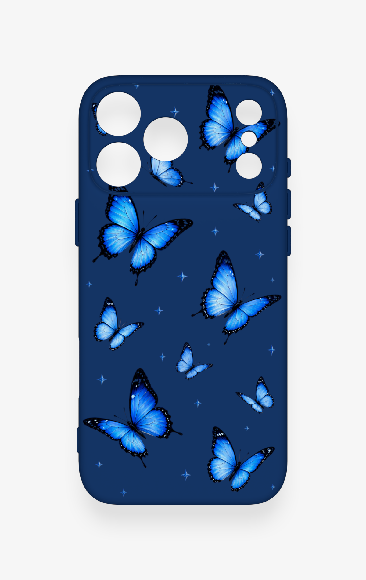 iPhone 17 Pro Max Uyumlu Parlak Mavi Kelebek Desenli Silikon Kılıf