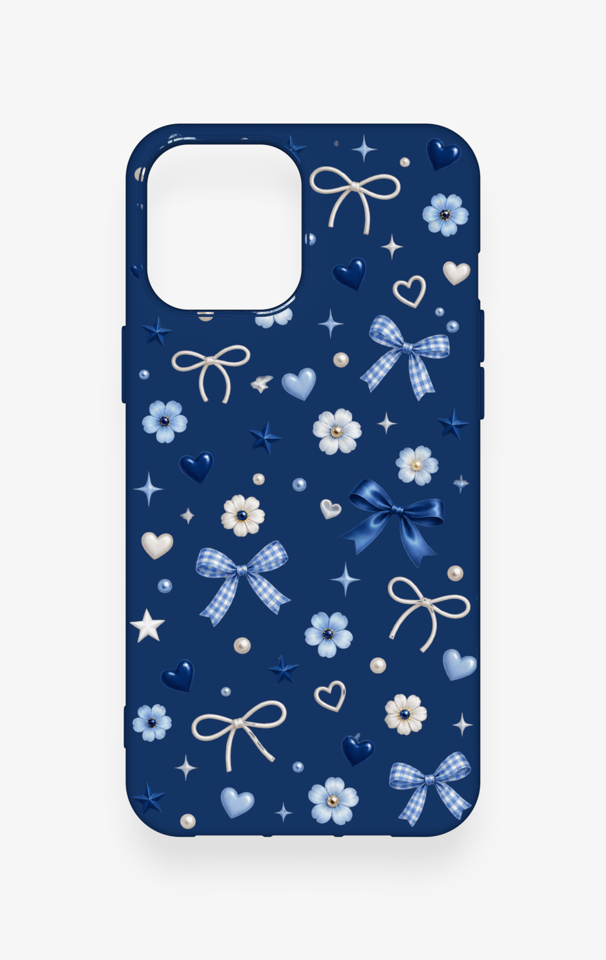 iPhone 12 Pro Max Uyumlu Mavi Papatya Fiyonk Desenli Silikon Kılıf