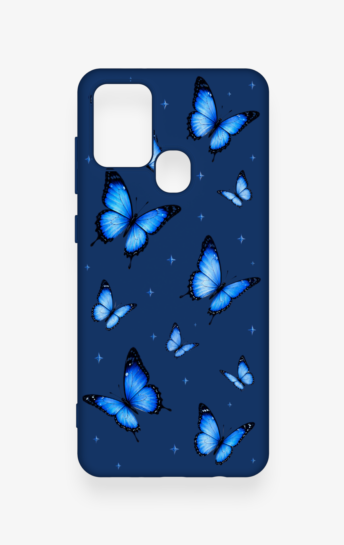 Samsung A21S Uyumlu Parlak Mavi Kelebek Desenli Silikon Kılıf