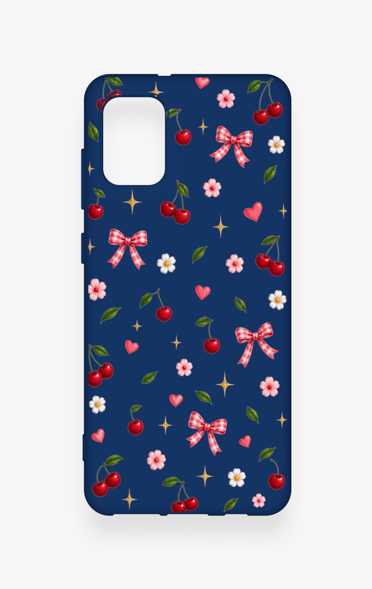 Samsung A31 Uyumlu Çiçek Kiraz Fiyonk Desenli Silikon Kılıf