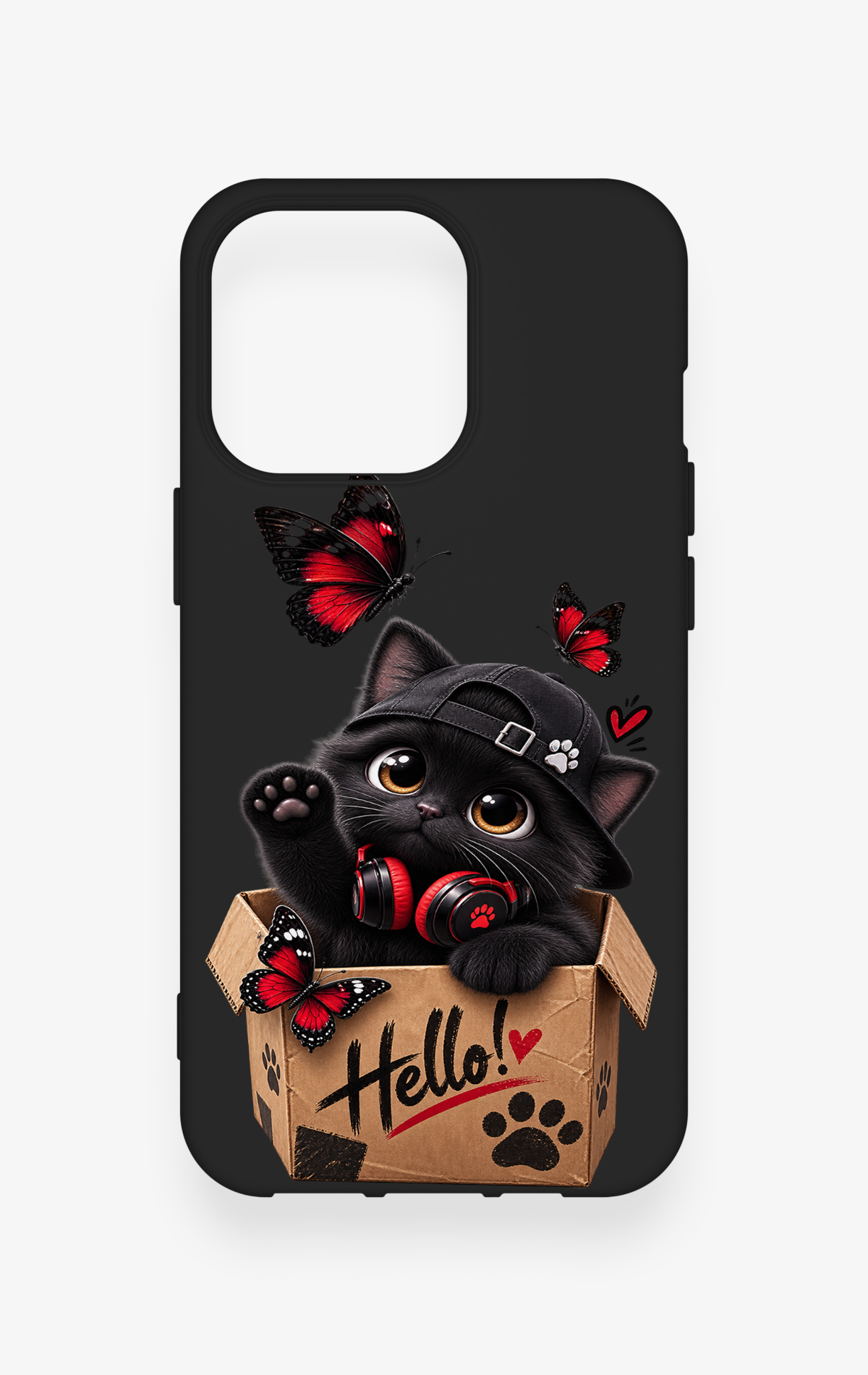 iPhone 13 Pro Uyumlu Hello Cat Desenli Silikon Kılıf
