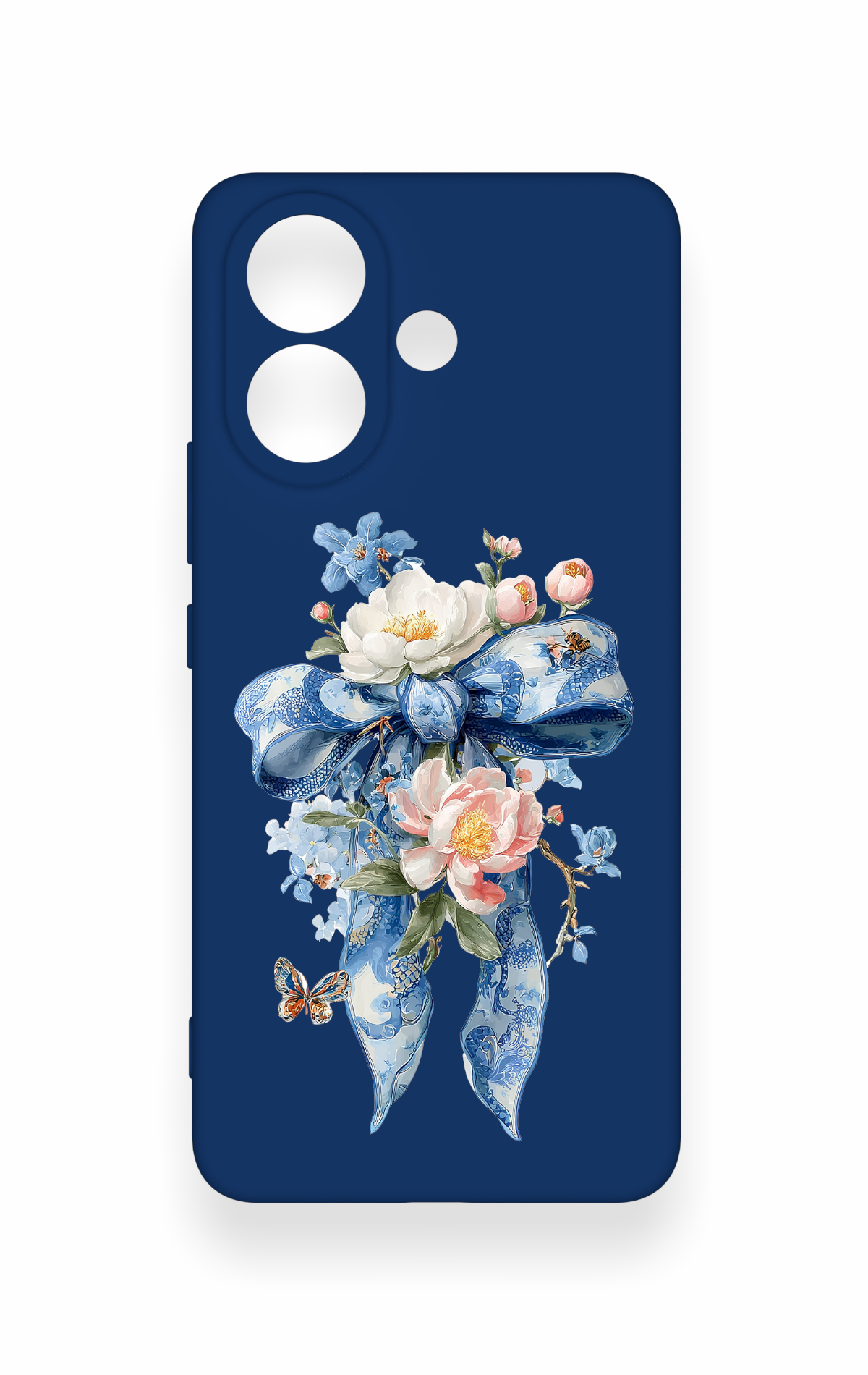 Vivo V60 Lite Uyumlu Mavi Kurdeleli Çiçek Desenli Silikon Kılıf
