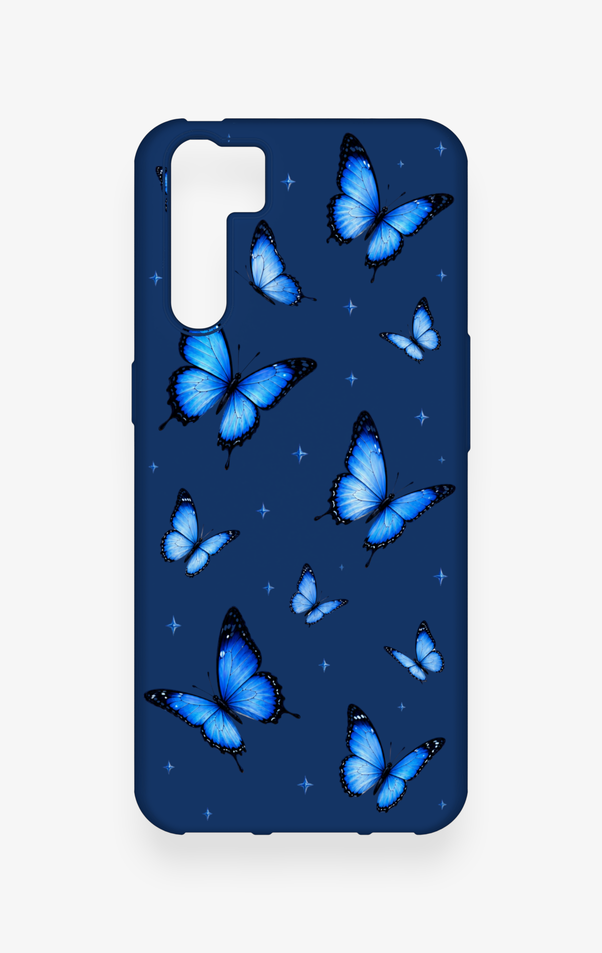 Oppo A91 Uyumlu Parlak Mavi Kelebek Desenli Silikon Kılıf
