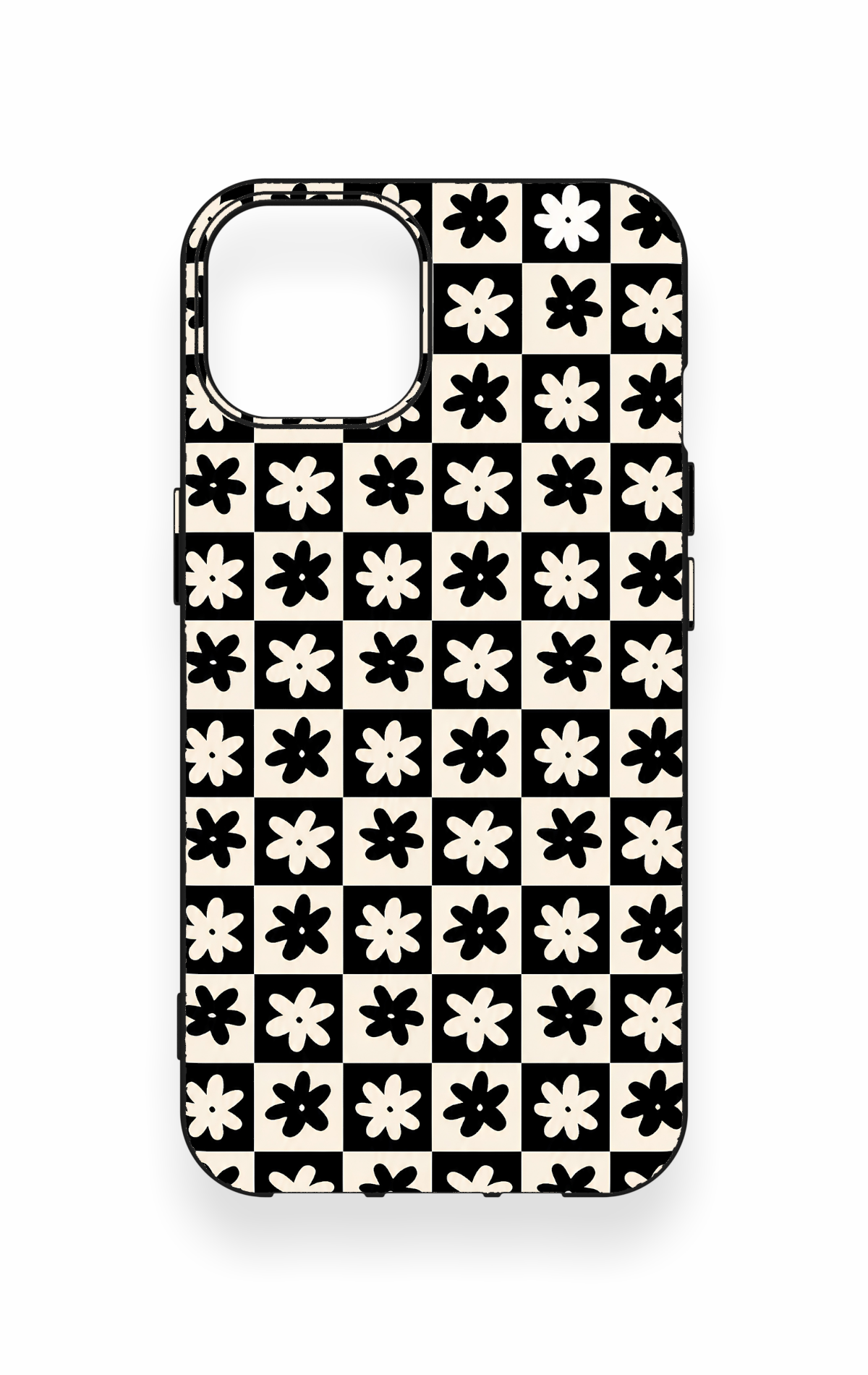 iPhone 14 Uyumlu Çiçek Motifli Dama Desenli Silikon Kılıf